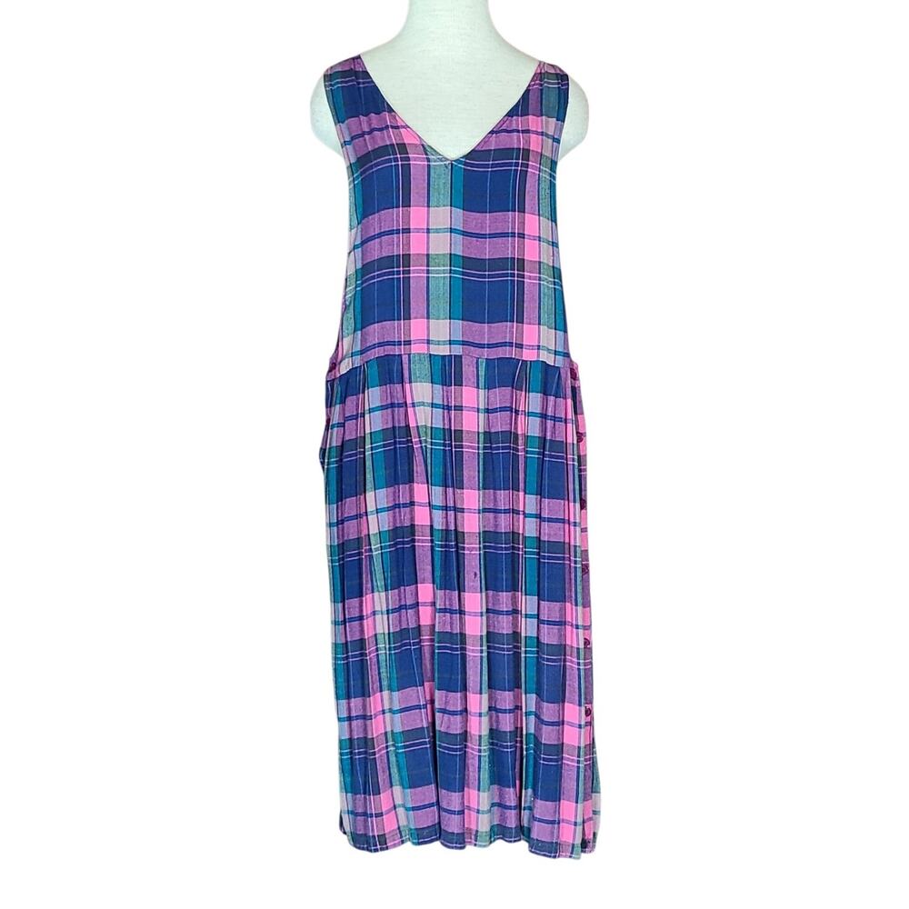 Vintage 90’s Plaid Pinafore Jumper Dress Rayon Preppy Cottagecore Med Drop Waist
